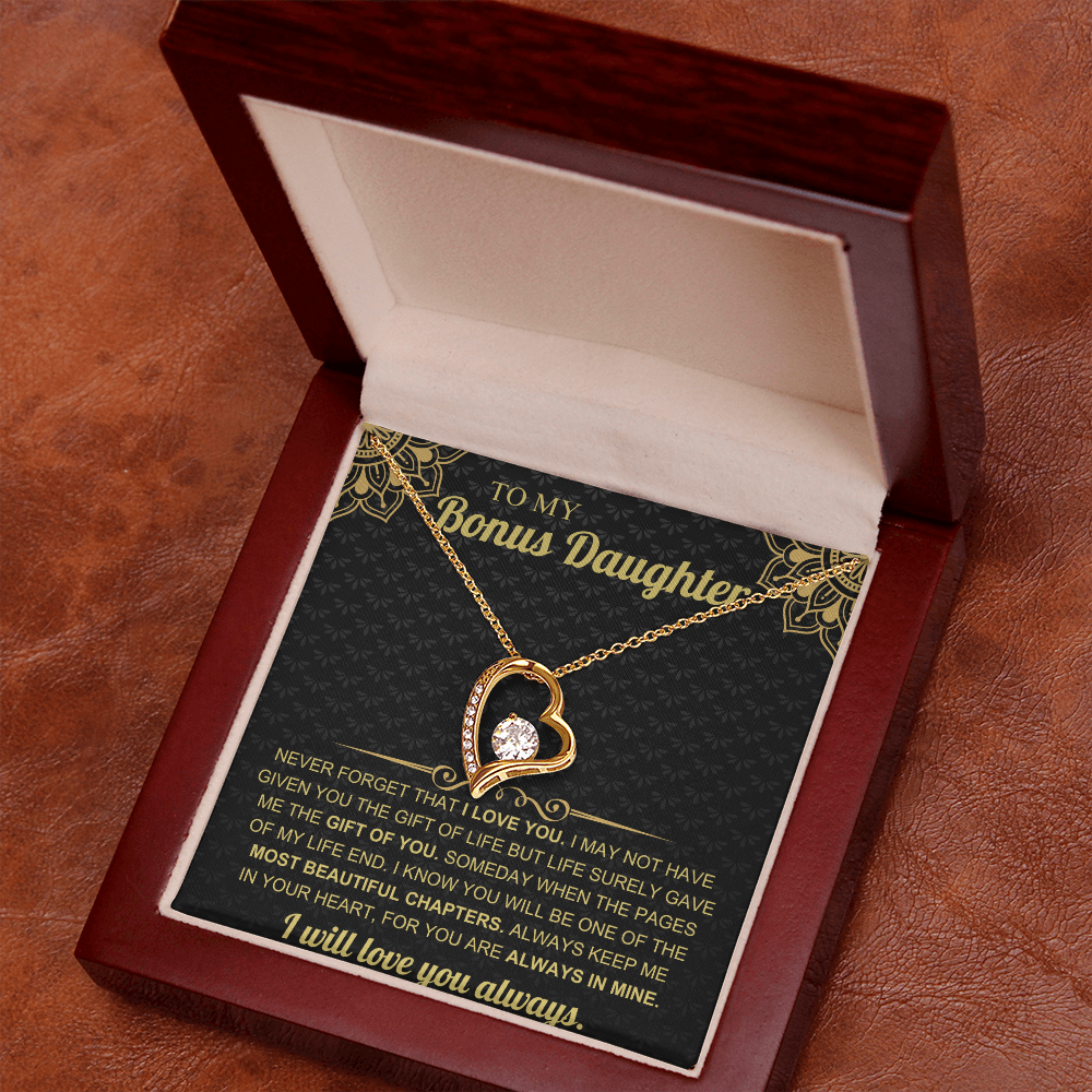 To My Bonus Daughter – Forever Love Heart Necklace with Heartfelt Message Card