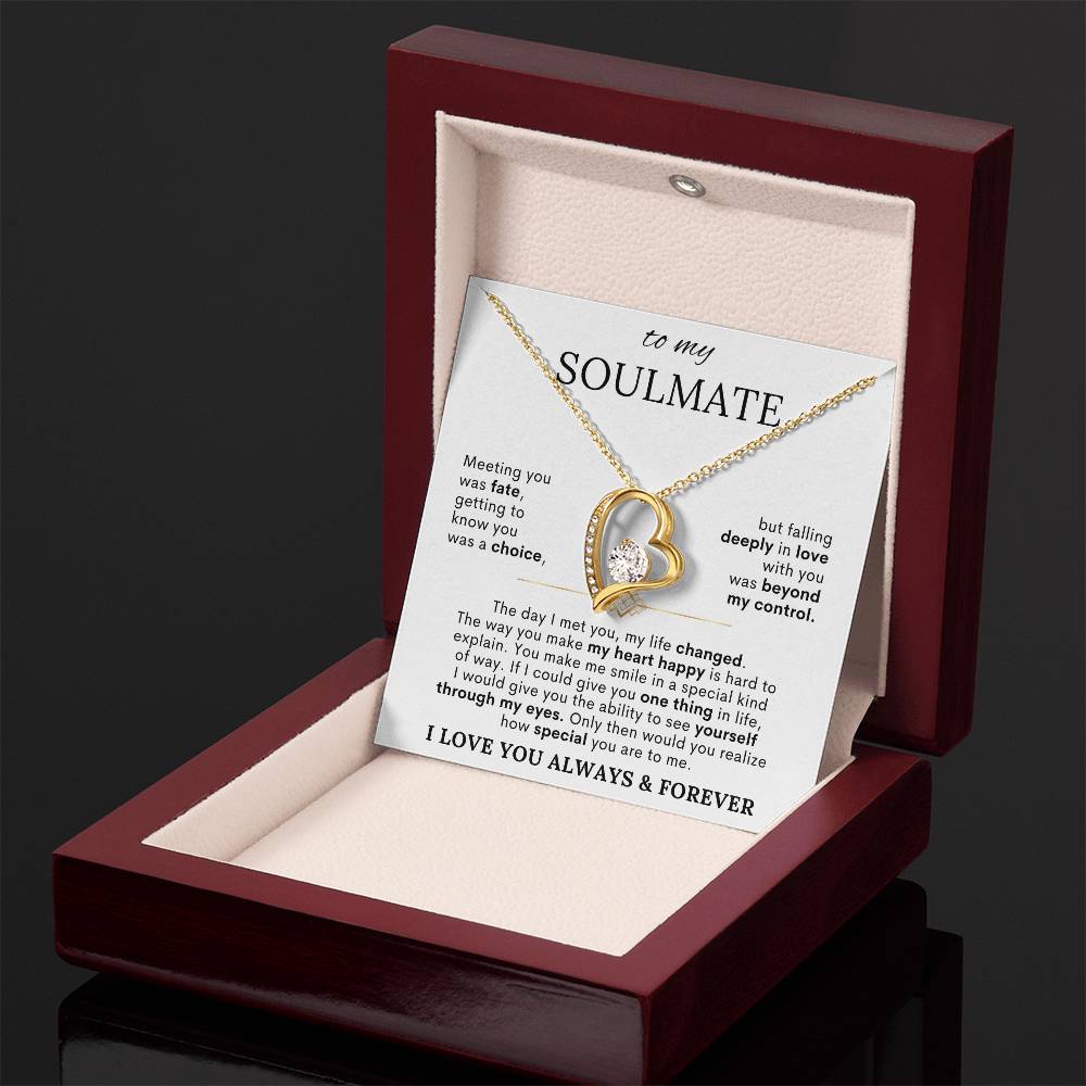 To My Soulmate – Meeting You Was Fate Heart Necklace with Message Card