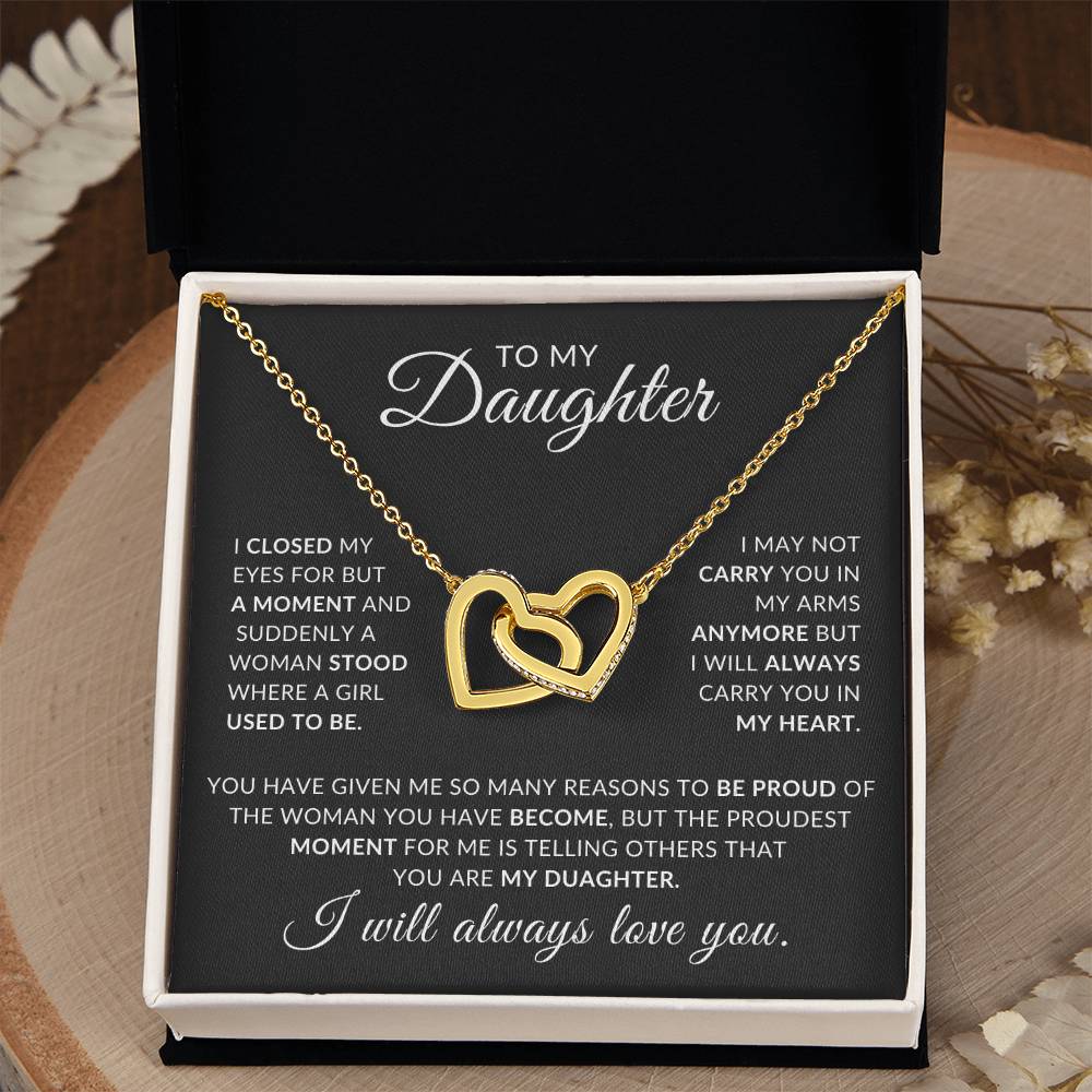 To My Daughter - I Closed My Eyes Interlocking Hearts Pendant With Message Card