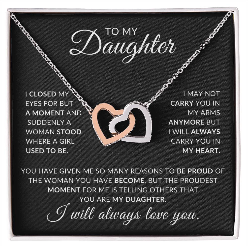 To My Daughter - I Closed My Eyes Interlocking Hearts Pendant With Message Card