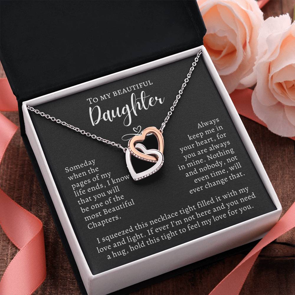 To My Beautiful Daughter - When Words Aren’t Enough Interlocking Hearts Pendant with Message Card