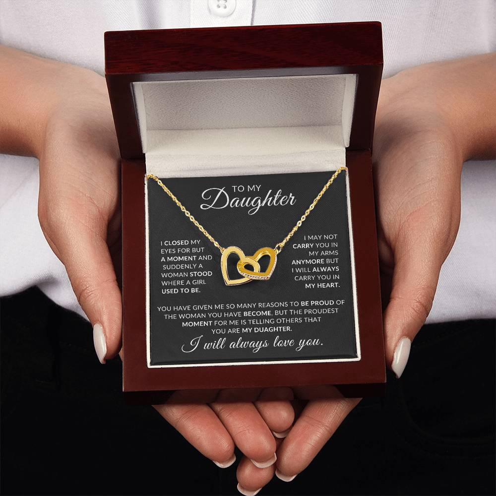 To My Daughter - I Closed My Eyes Interlocking Hearts Pendant With Message Card