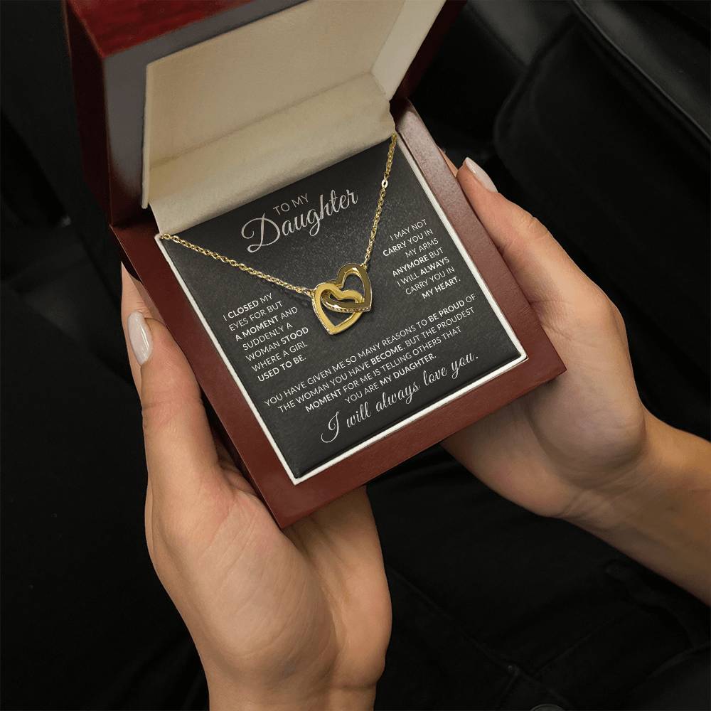 To My Daughter - I Closed My Eyes Interlocking Hearts Pendant With Message Card