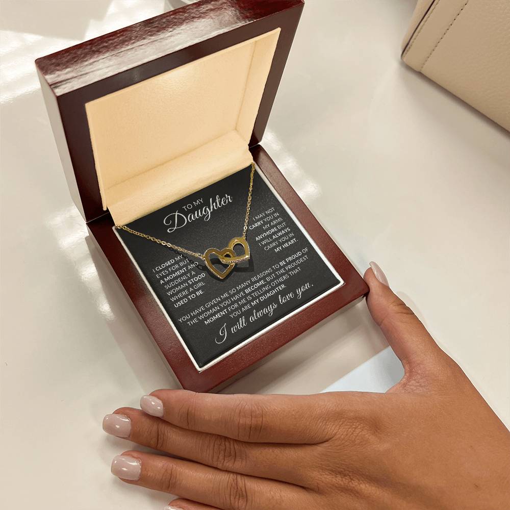 To My Daughter - I Closed My Eyes Interlocking Hearts Pendant With Message Card