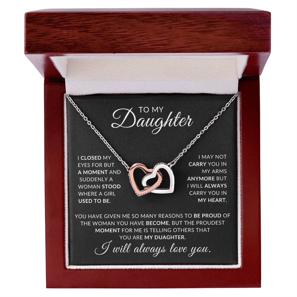 To My Daughter - I Closed My Eyes Interlocking Hearts Pendant With Message Card