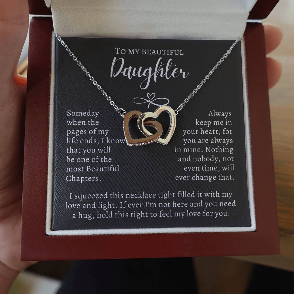 To My Beautiful Daughter - When Words Aren’t Enough Interlocking Hearts Pendant with Message Card