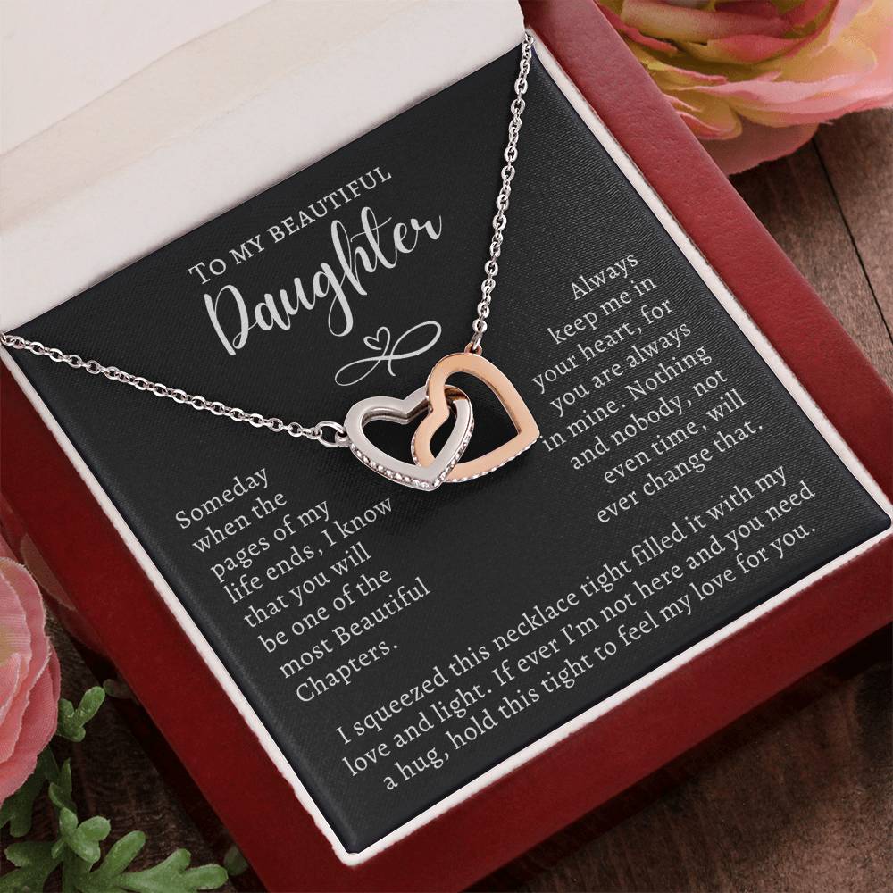 To My Beautiful Daughter - When Words Aren’t Enough Interlocking Hearts Pendant with Message Card