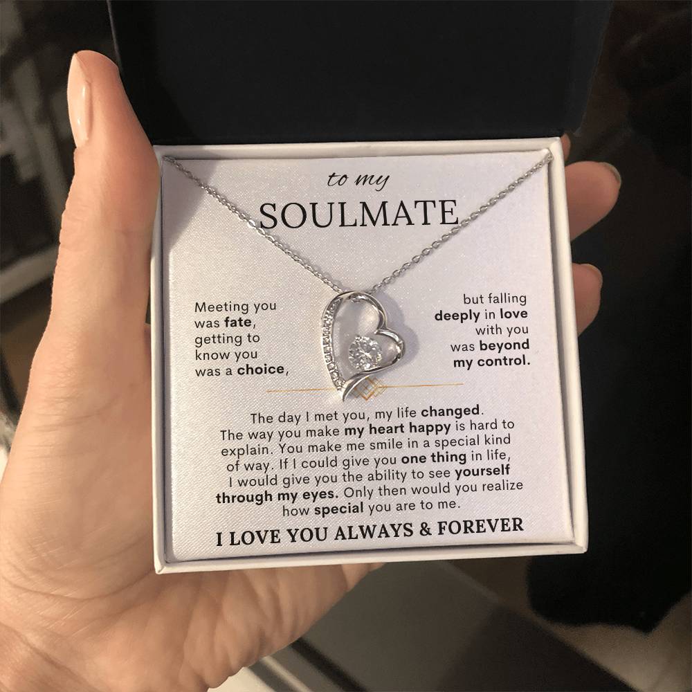 To My Soulmate – Meeting You Was Fate Heart Necklace with Message Card