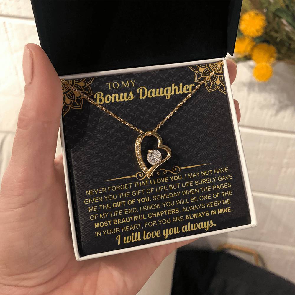 To My Bonus Daughter – Forever Love Heart Necklace with Heartfelt Message Card