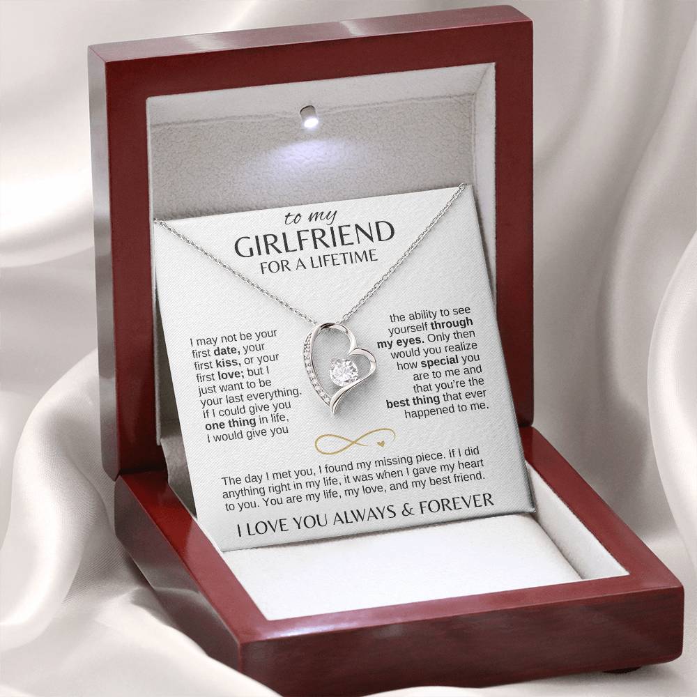 To My Girlfriend For A Lifetime - I May Not Be Your First Date Heart Necklace with Message Card