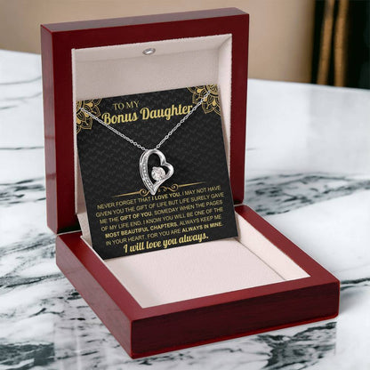 To My Bonus Daughter – Forever Love Heart Necklace with Heartfelt Message Card