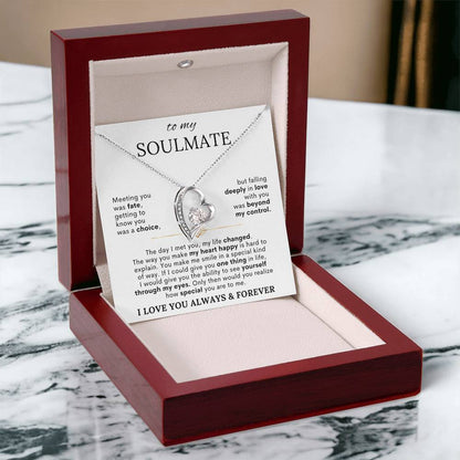 To My Soulmate – Meeting You Was Fate Heart Necklace with Message Card