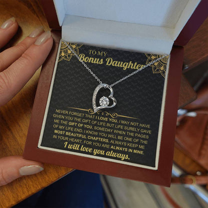 To My Bonus Daughter – Forever Love Heart Necklace with Heartfelt Message Card