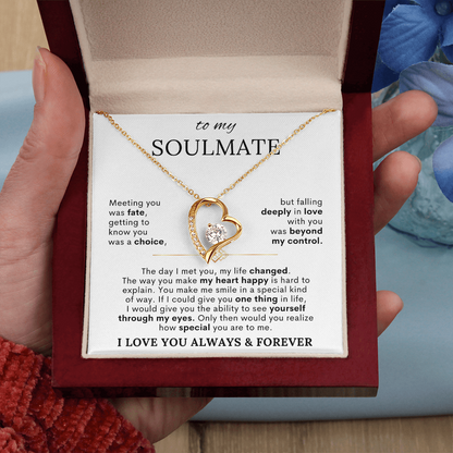 To My Soulmate – Meeting You Was Fate Heart Necklace with Message Card