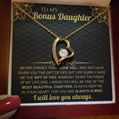 To My Bonus Daughter – Forever Love Heart Necklace with Heartfelt Message Card