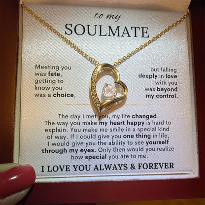 To My Soulmate – Meeting You Was Fate Heart Necklace with Message Card
