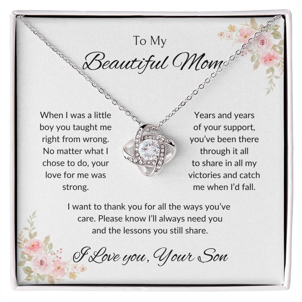 To My Beautiful Mom - When I Was a Little Boy Love Knot Necklace with Message Card