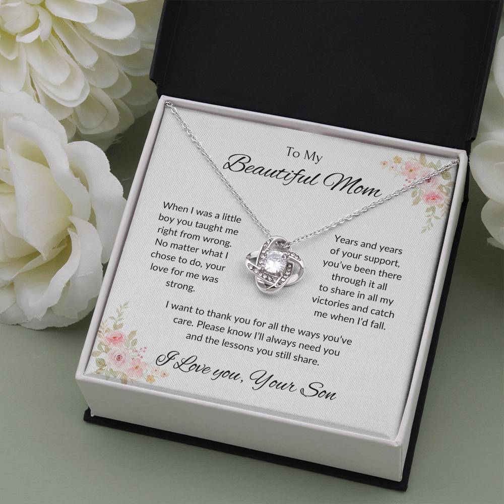 To My Beautiful Mom - When I Was a Little Boy Love Knot Necklace with Message Card