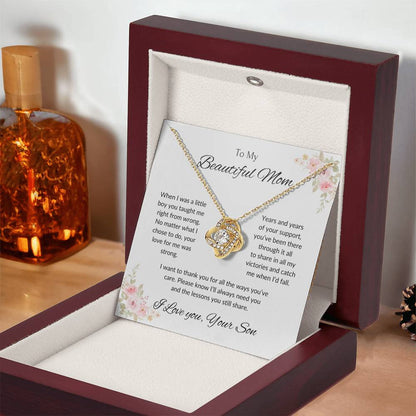 To My Beautiful Mom - When I Was a Little Boy Love Knot Necklace with Message Card
