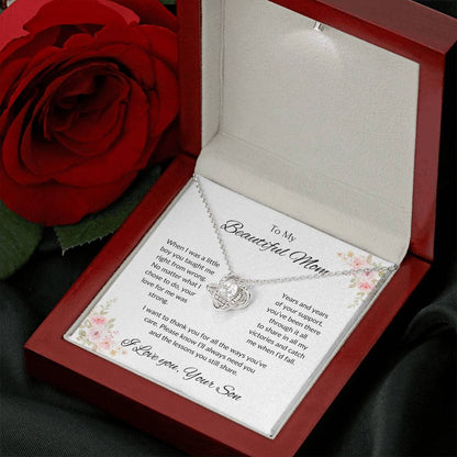 To My Beautiful Mom - When I Was a Little Boy Love Knot Necklace with Message Card