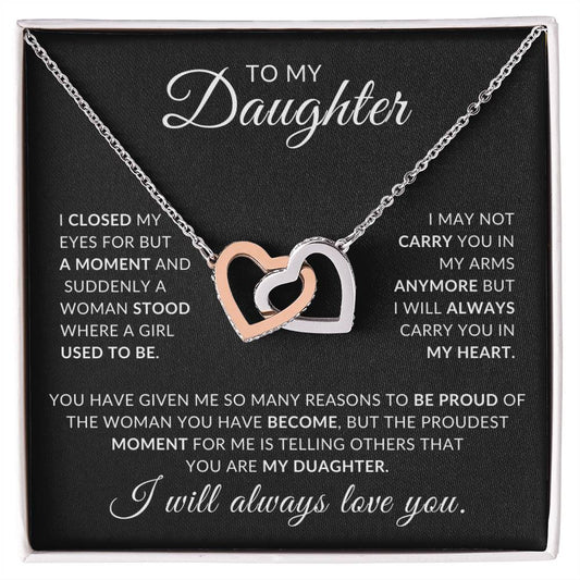 To My Daughter - I Closed My Eyes Interlocking Hearts Pendant With Message Card