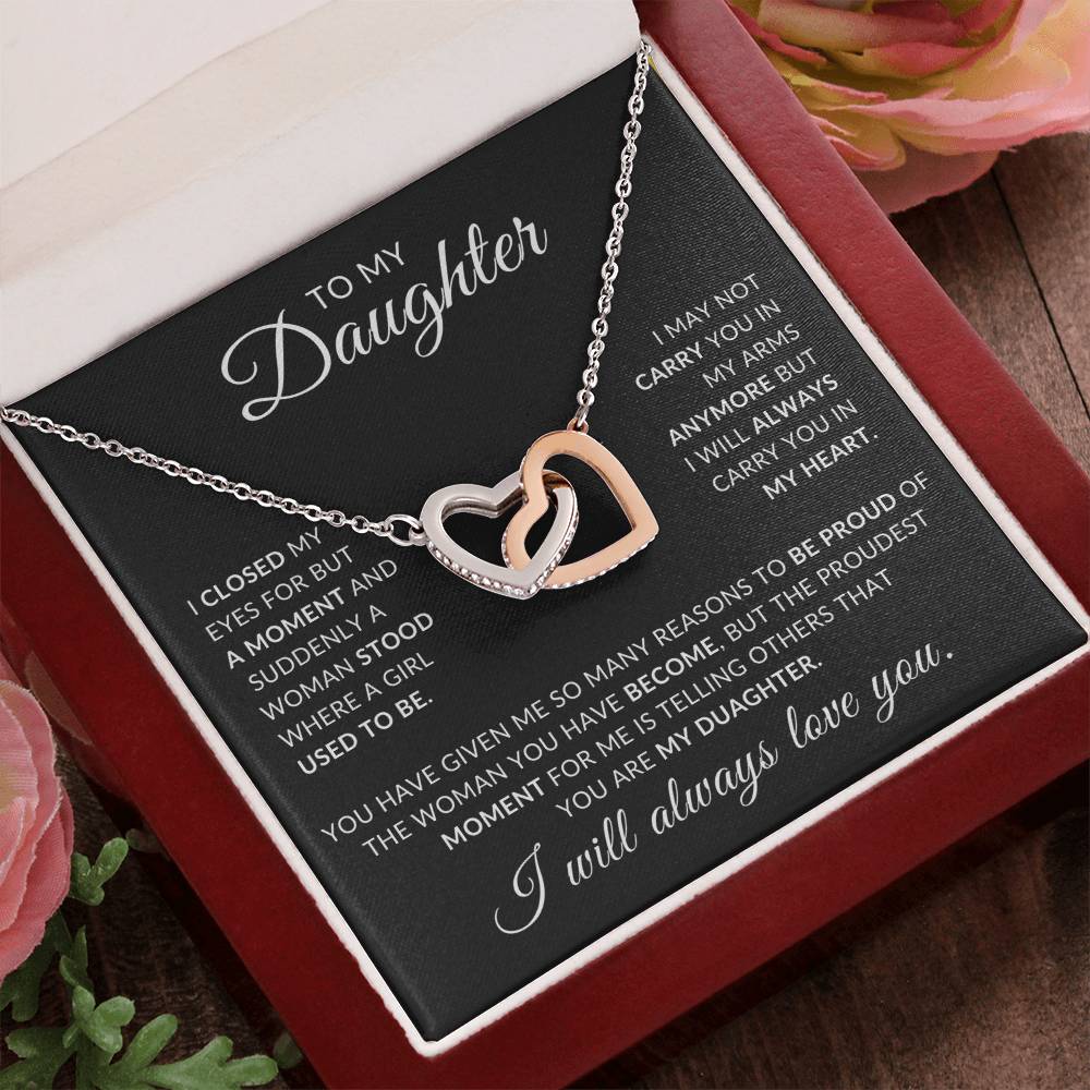 To My Daughter - I Closed My Eyes Interlocking Hearts Pendant With Message Card