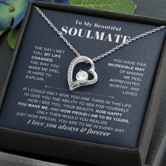 To My Soulmate - The Day I Met You Heart Necklace with Message Card