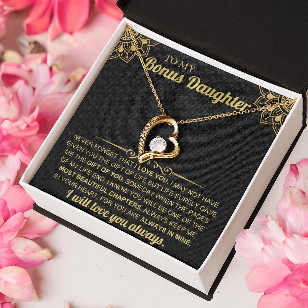 To My Bonus Daughter – Forever Love Heart Necklace with Heartfelt Message Card